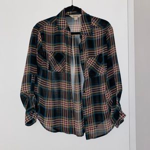 Sheer Plaid Button-Down